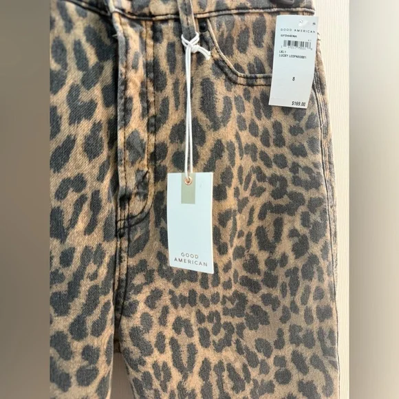 Good American Kick Flare Leopard Jeans-Size 8-NWT - Picture 7 of 13